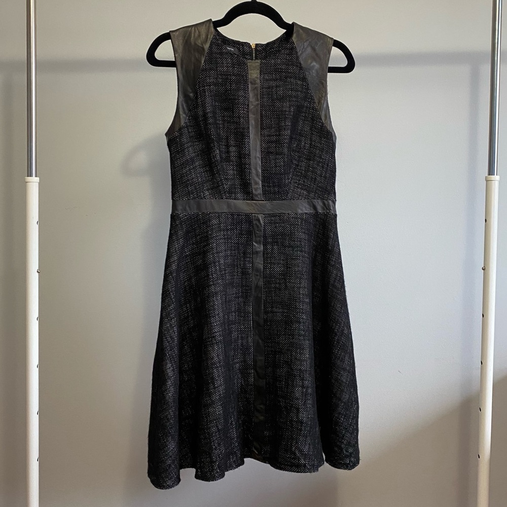 Judith and Charles Knit Leather Trim Black Dress